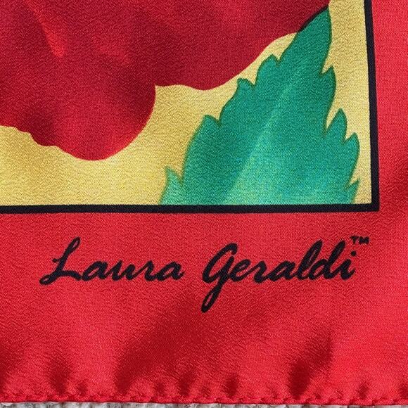 Laura Geraldi silky polyester scarf bright colorful flowers large 30" square - Picture 7 of 8